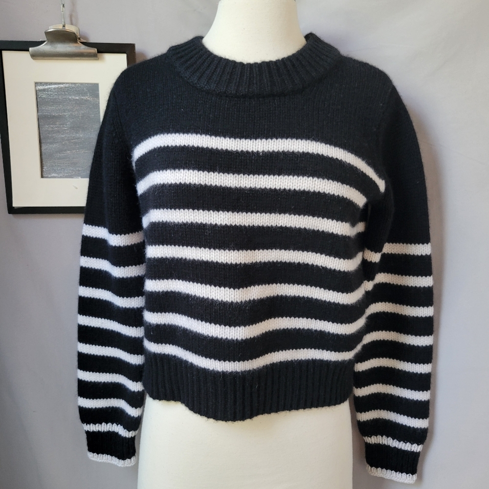 La Ligne New York Mini Marin Cropped Stripe Wool Cashmere Sweater Black XS - Picture 2 of 13